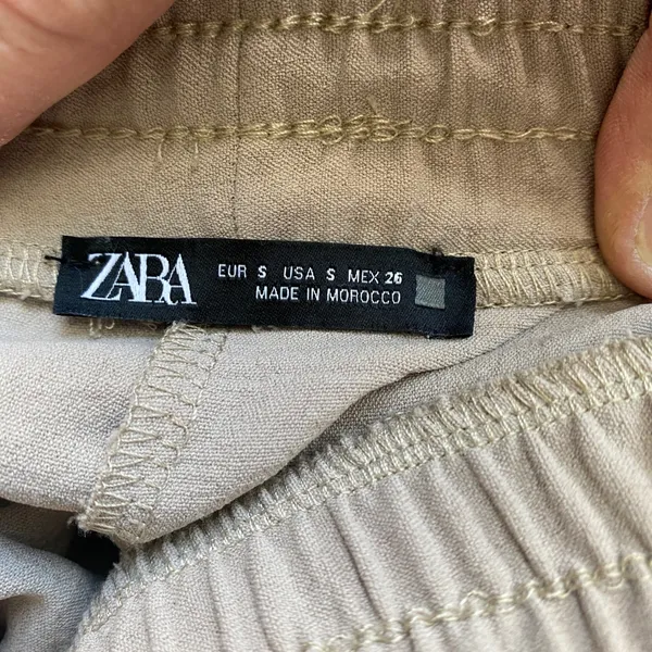 Zara Boho Coastal Relaxed Flowy Wide Leg Pants Small Tan - Image 5