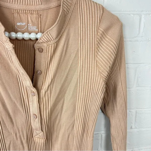 Aerie Road Trip Long Sleeve Henley Ribbed Shirt Size M - Image 6