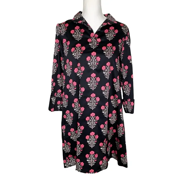 Tuckernuck Megan Black Pink Dahlia Floral Shift Mini Dress Size S - Image 2
