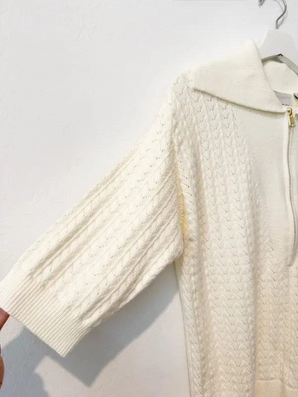 Varley Arney Half Zip Knit Polo Sweater Size Medium Pointelle Top - Image 4