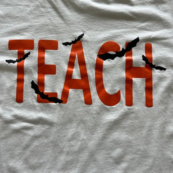 Halloween Themed Teacher T-Shirt - White - Bella Canvas Large - Image 2