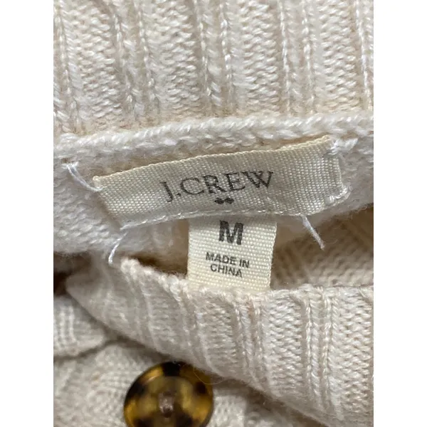 J.Crew Cream Wool Cable Knit V Neck Long Sleeve Button Cardigan Sweater Top Sz M - Image 3