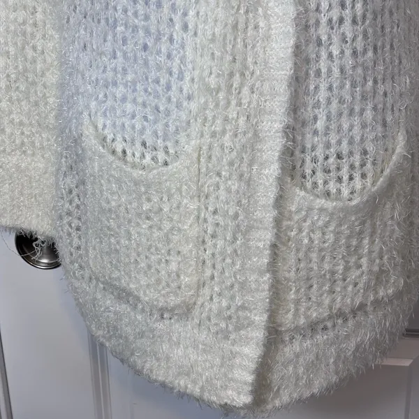 Mudd Fluffy Eyelash Knit Cardigan XS Cream Cozy Soft Girl Open Front Cottagecore - Image 11