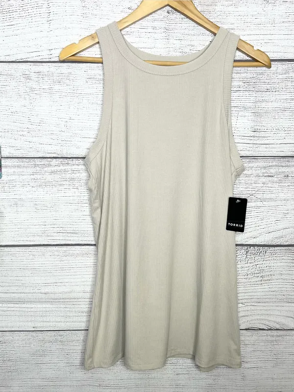 NWT Torrid Super Soft Ribbed High Neck Sleeveless Tank Top Size 2X Cream Gray - Image 3