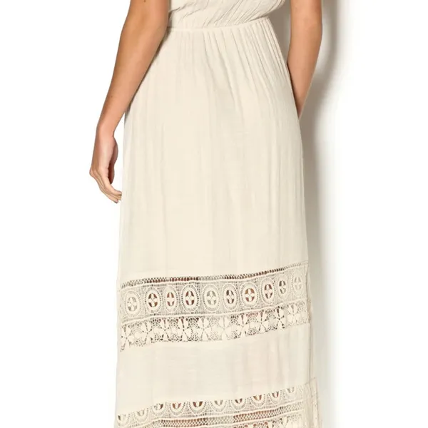 Sweet Journey Beige Lace Trim Maxi Dress Resortwear Sleeveless Vacation S Boho Beach Cruise - Image 3