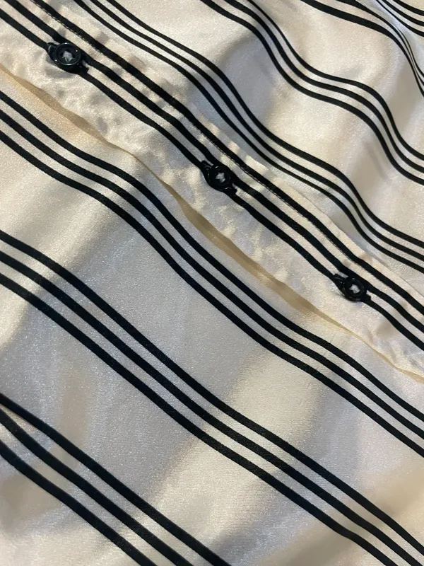 ZARA Satin Office Blouse STRECH Size Small Cream Black Lines Preppy Chic - Image 6
