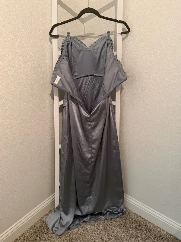 Meshki Larissa Satin Maxi Dress With Ruched Petals in Frosted Blue - Image 7