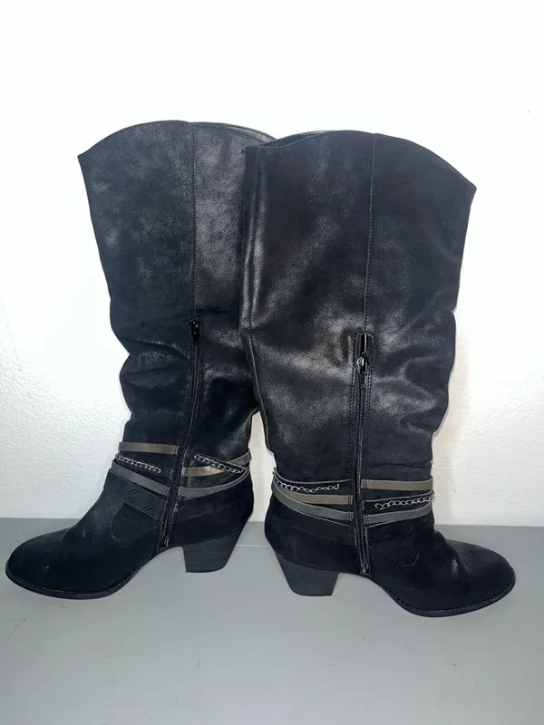 Jellypop Kylee Chain Strap Gunmetal Metallic Brushed Moto Boho Knee Zip Boots 10 - Image 5