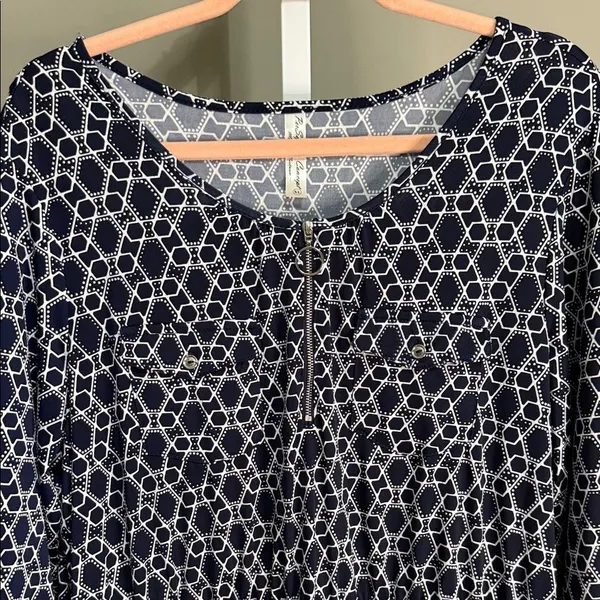 Perseption Concepts‎ Navy Geometic Patterned Dress 3/4 Sleeve XL - Image 5