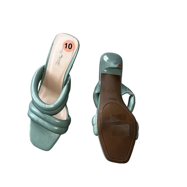 NEW Anne Michelle Mint Green Square Toe Puffer Slip On Sandal Heel - Image 4