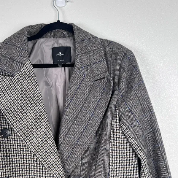 7‎ For All Mankind Womens Mixed Pattern Double Breasted Blazer Gray Wool Blend L - Image 5