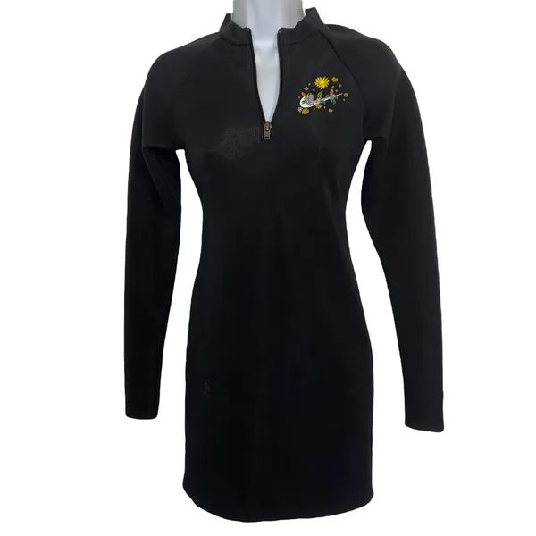 NIKE Women's Long Sleeve Half Zip Black Dress Floral Swoosh NWT $80 Size‎ XS - Image 2