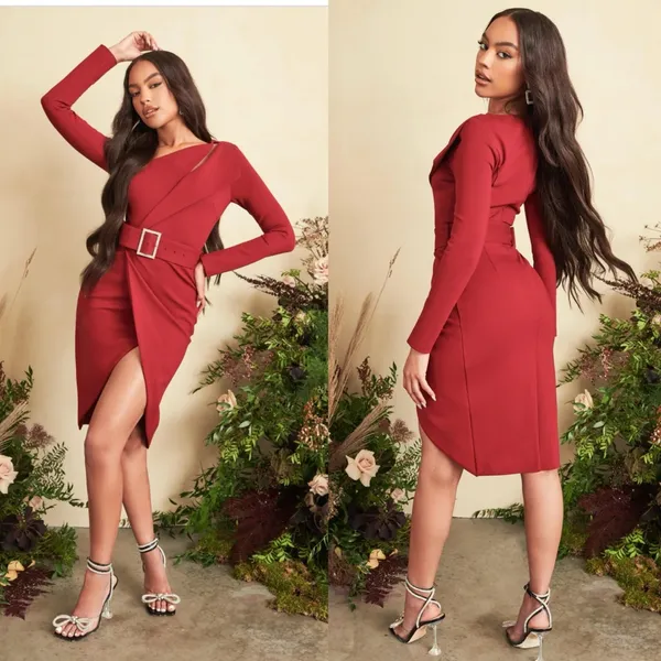Lavish Alice Ruby Long‎ Sleeve Ponte Midi Dress Burgundy Womens US Size 6 NEW - Image 5