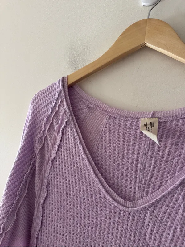 Free People We the‎ Free Lilac Purple Waffle Knit Thermal Catalina Oversized Top - Image 5