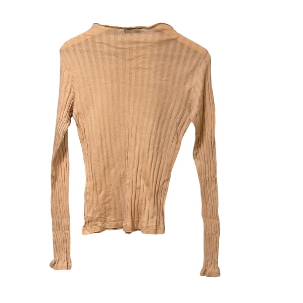 Vince Womens Ribbed Boat Neck Long Sleeve Top Peach Nude Slim Fit Size M - Image 3