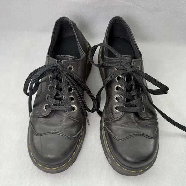 Dr. Martens Black Leather Platform Oxfords Chunky Lug Sole Lace Up Shoes Grunge - Image 2