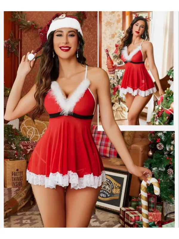 NEW Avidlove Womens Christmas Lingerie Santa Babydolls Chemises Set XL - Image 7