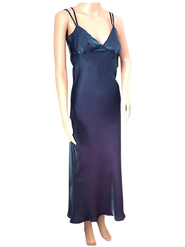 Wild Fable Iridescent Dress XS Satin Slip Midi Blue Y2K 90s Spaghetti Strap NWT - Image 7