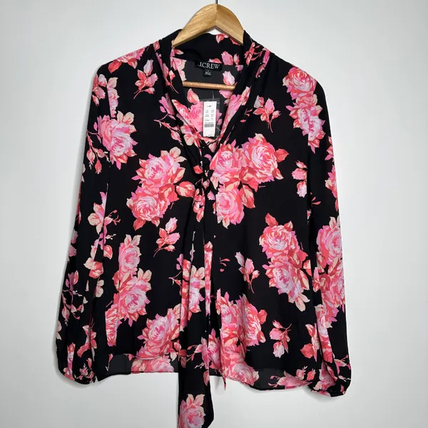 J. Crew NWT Midnight Rose Tie Neck Long Sleeve Blouse Size Small - Image 2