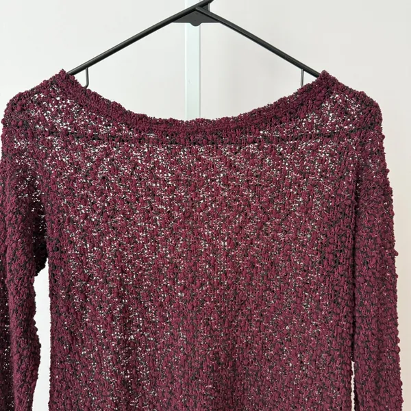Aeropostale Women M‎ Burgundy Textured Knit Long Sleeve Sweater Top - Image 2