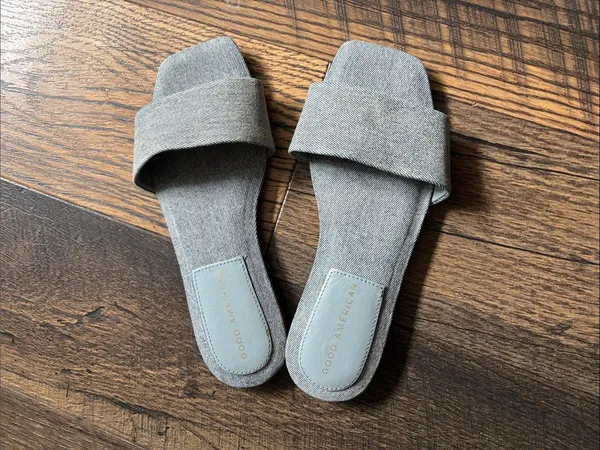 Good American Light Blue Denim Summer Slide Sandals Square Toe Size 6.5 Wide - Image 5
