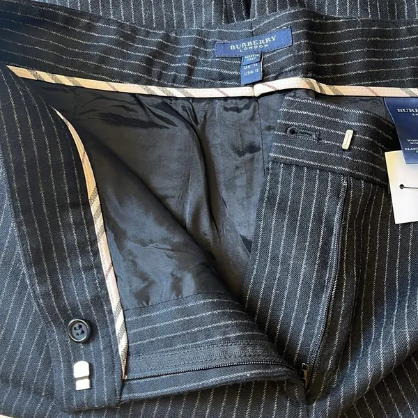 BURBERRY London Stripped Wide Wool leg pants black‎ sz 12 - Image 5