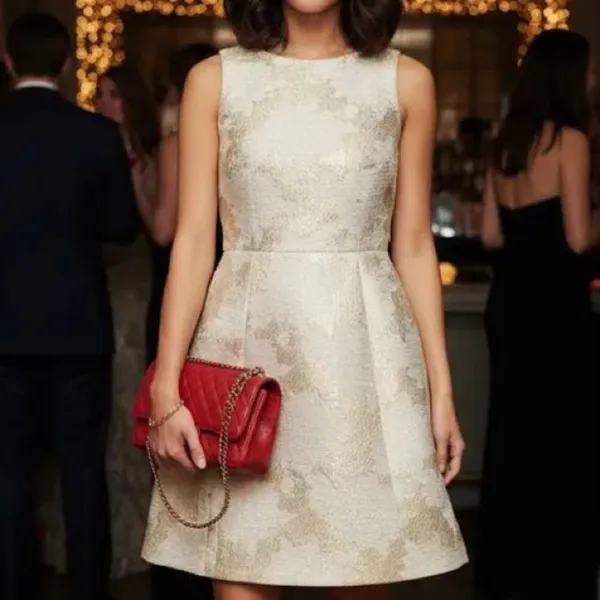Alice and Olivia Mea Lantern Ivory Sparkling Party Dress - Image 3