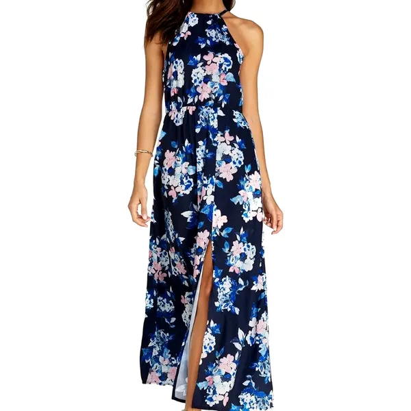 Floral Halter Neck Split Maxi Dress In Navy By Miss Floral L - Image 8