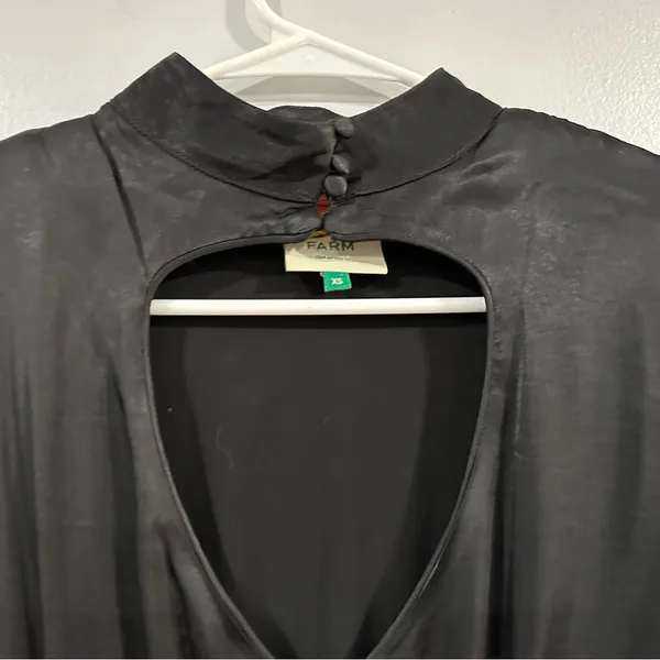 Farm Rio Black Heart Cutout Satin Dress XS - Image 5