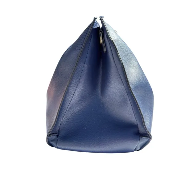 Navy Blue Triple Compartment‎ Tote Bag Classic Elegant Braided Handles Gold Logo - Image 2