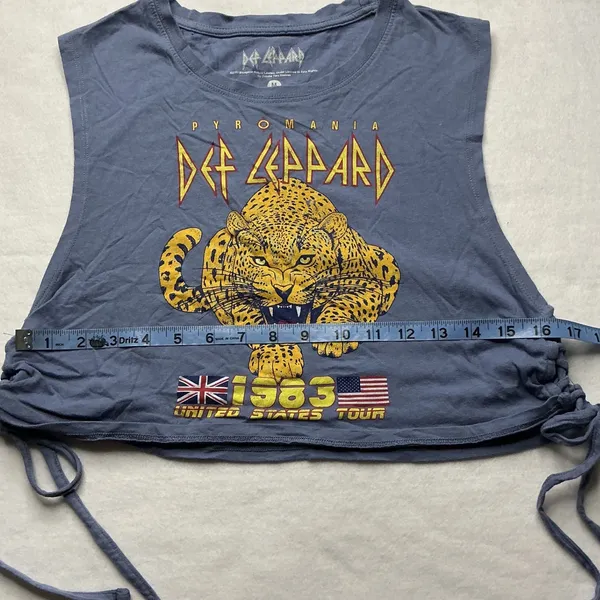 Def Leppard‎ Pyromania 1983 Tour Blue Crop Tank Top Size M Goodie Two Sleeves - Image 5