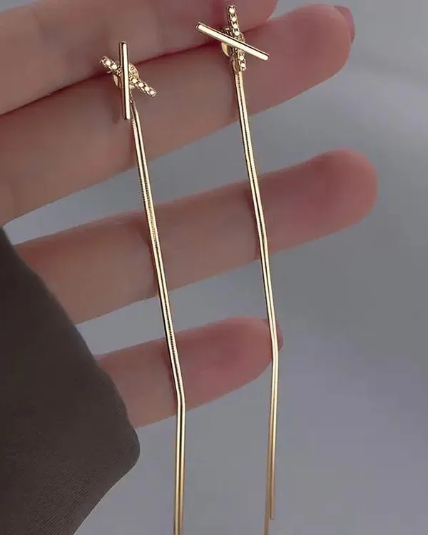 NEW cross dangle earrings, gold dangle drop earrings, trendy minimalist earrings - Image 2