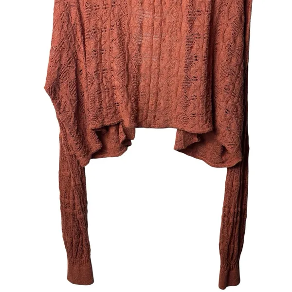 Anthropologie Shelby Pointelle Cardigan Rust Boho Travel Comfort Cottagecore L - Image 7