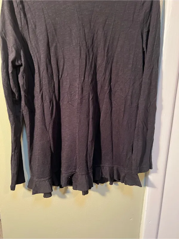 Susina Womens Size Large Long Sleeve T-Shirt Black Burnout Ruffle Hem Semi-Sheer - Image 7
