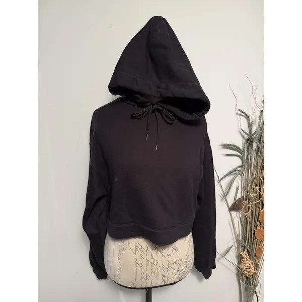 Aloha Island Alo Yoga Cropped Hoodie‎ Black Womens Size S Workout Sweatshirt Hooded 54D - Image 2