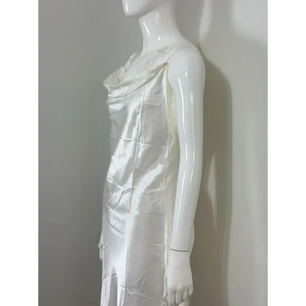 White Satin Lace Slip Dress Backless Strappy Maxi Nightgown Women’s Size S⁠ - Image 6