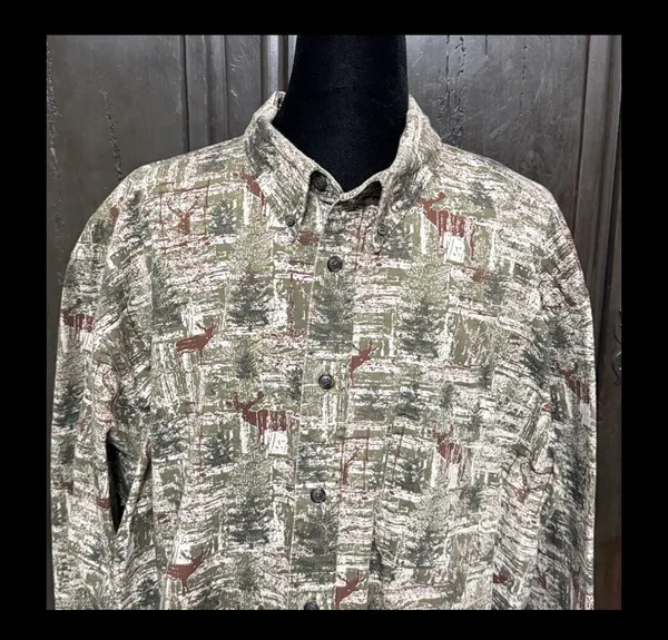 Cabela's longsleeve buttondown Denim deer & tree camouflage pattern - Size XL. Gently warn & excellent condition. Measurements approximately 27” from armpit to armpit x 29” long. Non-smoking home. Priced at as is condition. Don’t like my price make a reasonable offer! And thank you for checking my closet! - Image 3
