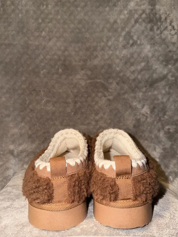 Auden Women's Kaya Genuine Suede Clog Slippers Brown Fuzzy Shearling - Image 4