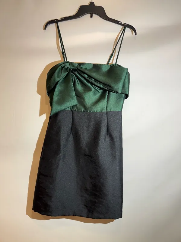 Hutch Serena Bow Emerald Green Black Satin Colorblock Tie Bustier Mini Dress 4 - Image 9