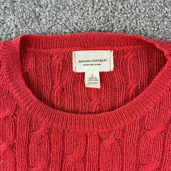 Banana Republic Sweater Womens L‎ Red 100% Alpaca Cable Knit Crew Neck Pullover - Image 3