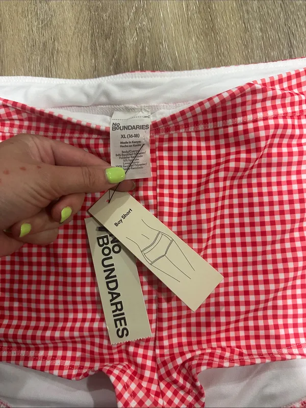 No Boundaries Red Gingham Swim Boyshorts - Image 2