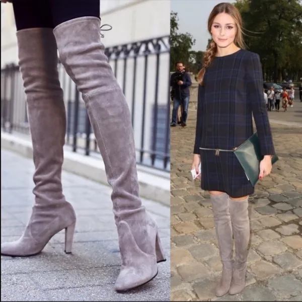 Stuart Weitzman‎ Highland Suede Over The Knee Heeled Boot in Grey Size 9.5 - Image 3