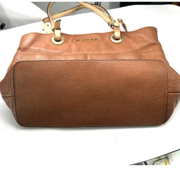 brown pebbled leather Michael Kors Bedford tote bag purse laptop shoulder gold - Image 7