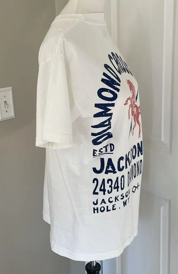 😍 Coolest Oversized Diamond Cross Ranch Jackson Whole Wyoming Shite T Shirt - Image 6