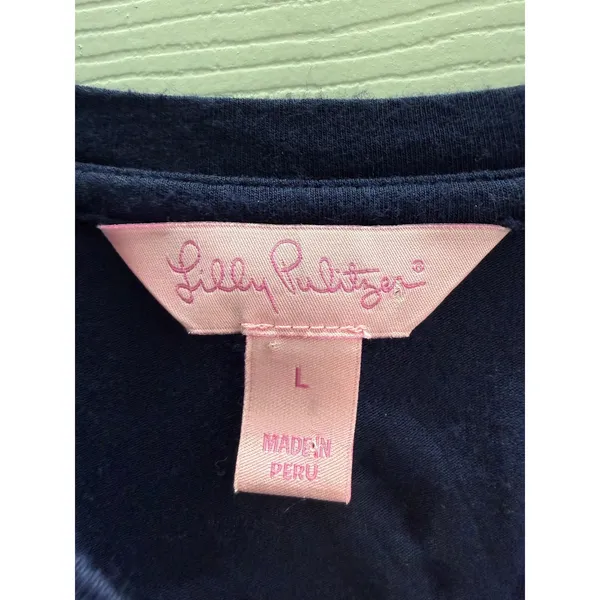 Lilly Pulitzer Finn Top Navy White Striped Lobster‎ Graphic Long Sleeve Shirt L - Image 6