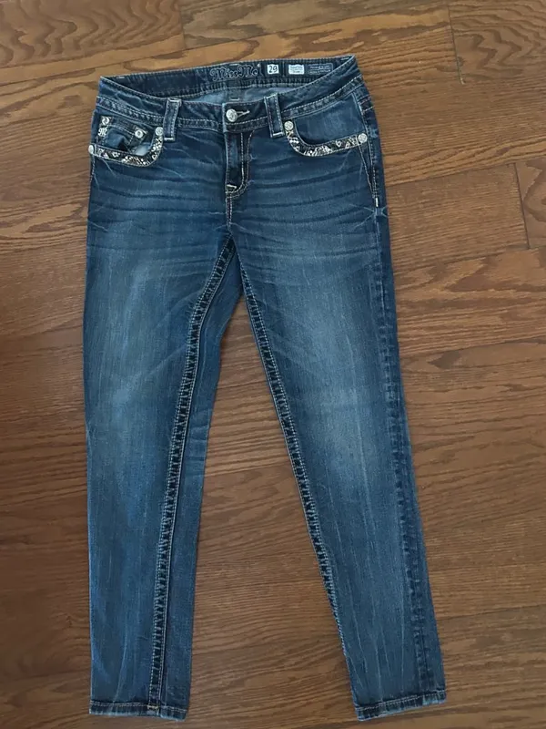 Miss Me Signature Skinny Beaded Sequin Embroidered Jeans Size 29 Y2K - Image 16