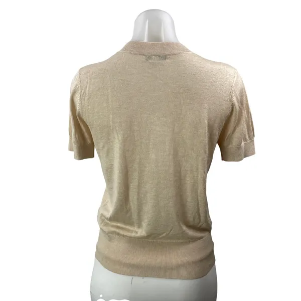 REISS Women's Beige Short Sleeves Knit Crew Neck Pullover Sweater Top Size S - Image 3