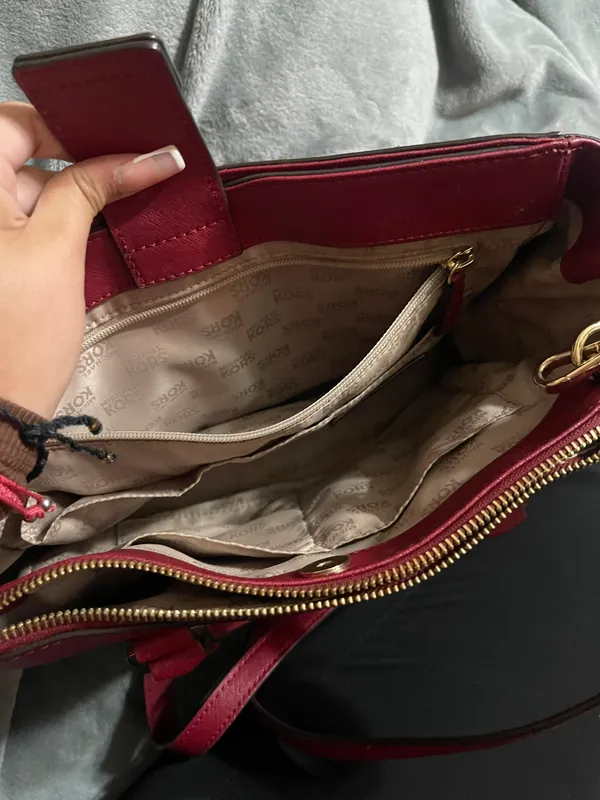 Michael Kors Red Satchel Top Handle Bag with Gold Hardware - Image 5