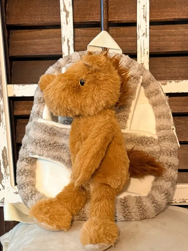 Myra Bag Plush Horse Backpack in Brown and Cream - Image 6