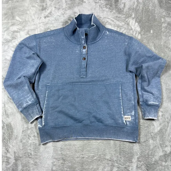 Distressed Sweater 1/4 Button Pullover Vintage Washed Style Medium - Image 2